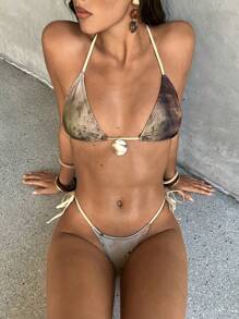 Aloruh Bộ đồ bơi bikini nhuộm loang Boho mùa hè mới cho nữ, họa tiết in chuyển màu gợi cảm cho tiệc tùng âm nhạc, đồ bơi trang trí vỏ sò óng ánh, trang phục đi biển/nghỉ lễ cho nữ, bikini tam giác hai mảnh bikini bóng - Nhiều màu - Xem 7