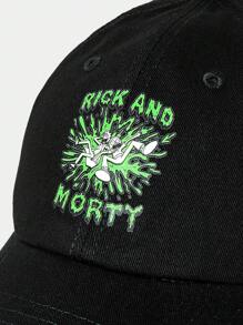 Rick and Morty X SHEIN Verstellbare schwarze Kappe mit Buchstaben- und Cartoon-Motivdruck