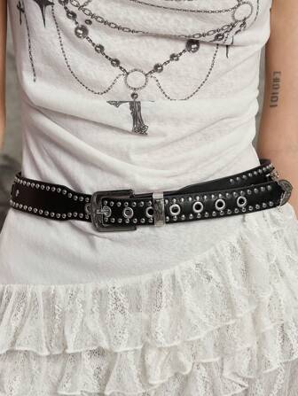 Grunge Punk 1pc Unique Commuting Claw & Rhinestone Decor Black Punk Style Vintage Alloy Belt For Women