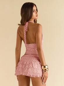 SHEIN BAE 女式圆点修身V领无袖背心 - 珊瑚粉 - 查看 2