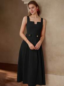 MOTF PREMIUM 纽扣装饰褶皱A字形连衣裙