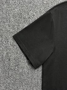 2pcs Tween Boy Casual Comfortable Versatile Round Neck Short Sleeve Letter&Portrait Graphic T-Shirt & Shorts Set, Suitable For Commute, School, Everyday, Street Style, Spring/Summer - Black - View 4