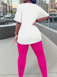 Maweii Bộ 2 chiếc/bộ áo thun tay ngắn cổ tròn họa tiết chữ thường ngày mùa hè cỡ lớn và quần bó - Nhiều màu - Xem 2