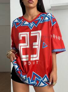 StreetHx Camiseta deportiva de mujer con bloqueo de color rojo y azul, escote en V y manga corta - Multicolor - Ver 4