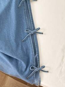 Comfortcana Quần jean ống rộng rộng rãi, quần jean ống rộng cạp chun có nơ cho nữ, quần jean ống rộng rộng rãi, quần jean dự tiệc đồng quê, quần jean dễ thương, quần jean mùa hè cho nữ, quần jean thường ngày cho nữ, quần ống rộng cho nữ, quần ăn sáng muộn cho nữ, quần rộng thùng thình, trở lại trường học - Rửa trung bình - Xem 5