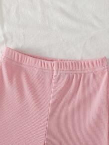 SHEIN Vintaside Kids 2 件婴儿/女婴套装，可爱 3D 花朵公主风格二合一长袖上衣和休闲长裤套装，秋冬 - 粉色 - 查看 7