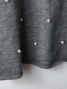 SHEIN LUNE Gray Elegance Pearl Oversized Sweater With Flared Cuff  Elegant Yet Refined, Perfect For Both Commuting And Dates.