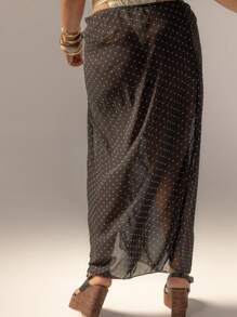 Aralina 4th Of July Curve Polka Dot Summer Beach Cover Up Sheer Maxi Skirt With Waist Tie Detail Perfect For Summer Beach Outfits