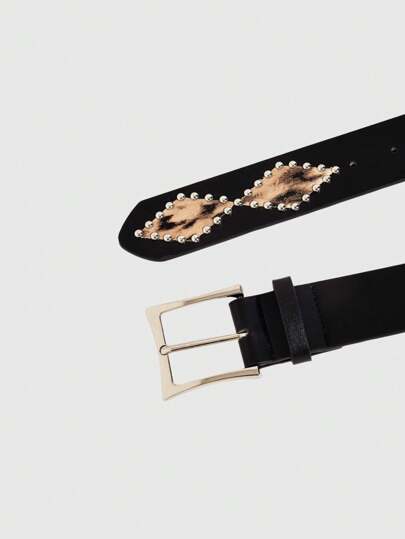 Grunge Punk New Stylish Rivet Decor Leopard Print Waist Belt
