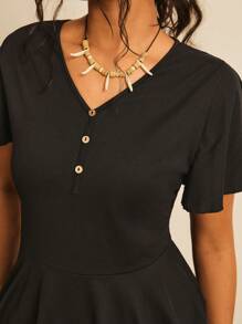 SHEIN VCAY Plus Butterfly Sleeve Peplum Tee - Black - View 4