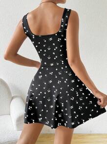 SHEIN EZwear 女士休闲简约清新碎花迷你连衣裙，适合夏季 - 彩色 - 查看 2