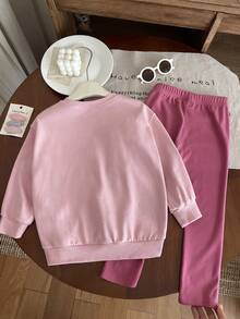 LMoss Kids LMoss 2件套女童针织圆领休闲卫衣和超长裤套装 粉色蝴蝶结套装 女童蝴蝶结服装套装 女童服装套装 女童卫衣套装 女童蝴蝶结套装 粉色卫衣套装 女童卫衣套装 女童服装套装，套头衫，冬季服装，套装，长袖上衣，女童套装，女童套装，女童舒适套装，女童卫衣套装，女童卫衣套装，女童可爱套装，套头衫 - 彩色 - 查看 2