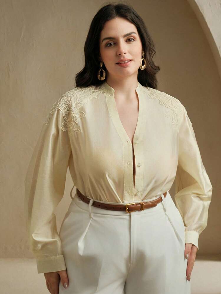 New Design Embroidered Elegant Niche Women Shirt, Butter Yellow
