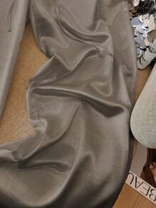 SHEIN Franclia Quần dài nữ màu trắng ống đứng giản dị, thanh lịch, dệt bóng, cạp rút dây, mùa xuân/hè - Màu Khaki - Xem 3