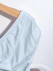 SHEIN Clasi Áo thun tay ngắn bó sát eo đàn hồi hở vai có nơ dệt kim cỡ lớn - Màu xanh nhạt - Xem 4