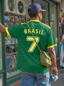Manfinity Dauomo Men's T-Shirt With Brazil 7 Letter And Number Print - Green - View 3