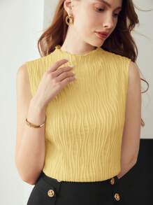 MOTF PREMIUM WOMEN'S KNITTED JACQUARD TEXTURED FABRIC FUNNEL NECK TANK TOP - Yellow - View 4