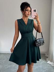 Elenzga Sukienka midi bez rękawów z krzyżującymi się ramiączkami i dekoltem w serek, styl minimalistyczny, odpowiednia na imprezy, wiosna/lato