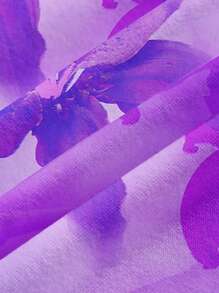 SHEIN EZwear 休闲简约领带紫色百合花卉印花短款上衣，百搭，适合夏季、度假/海滩穿着 - 彩色 - 查看 4