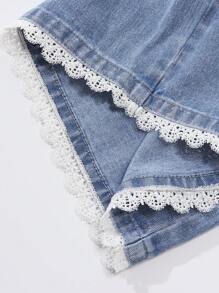 Tween Girl 水洗蓝阔腿牛仔裤，休闲时尚的学院风，推荐日常穿着 - 淺色水洗藍 - 查看 5