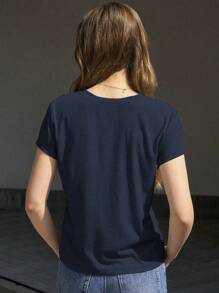 Jouncy Women's Casual Bowknot Print Short Sleeve T-Shirt, Summer - Royal Blue - View 2