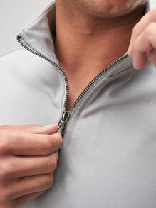 ARC Activewear 1/4 拉链毛衣 高性能上衣 健身房运动 短袖 - 灰色 - 查看 4