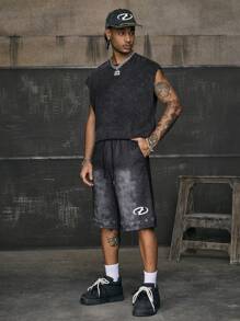 AXEPEAK 圆领数字印花宽松男式背心 - 黑色 - 查看 3