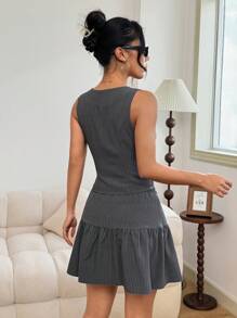 New Style Waistcoat And Skirt Two Pieces Suit For Women, French Waist-Defining Sleeveless - Grey - View 2