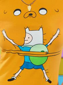 Adventure Time X ROMWE 女式 Y2K 可爱有趣新奇卡通图案 T 恤 - 黃色 - 查看 8