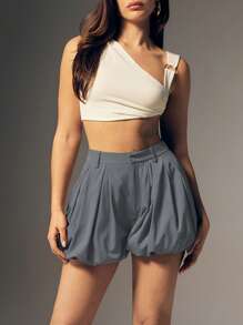 Denimoi 褶皱泡泡下摆高腰短裤夏季女款下装