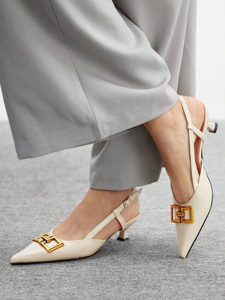 CUCCOO BIZCHIC Zapatos de tacón de aguja de tacón de gatito con hebilla metálica y correa al tobillo, zapatos de oficina y uso diario para mujer
