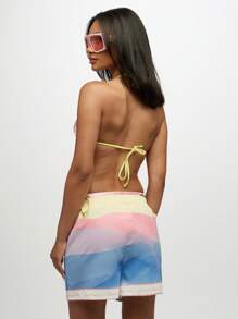 SUMWON WOMEN Pull On Beach Shorts Summer Festival Rainbow Print Board Shorts Resort Wear High Waisted Drawstring Swim Cover Up - Multicolor - View 2