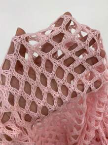 Swim SXY 女士手工钩编花卉装饰透明美人鱼下摆沙滩罩衫，优雅性感，粉色 - 粉色 - 查看 7