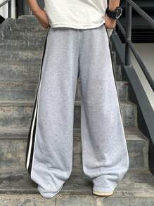 Tween Boys Casual Sports Side Stripes Wide Leg Pants, Suitable For School, Everyday Casual Wear And Sports Activities Fall Winter - Multicolor - View 2