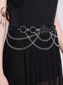 ROMWE Goth 1 件女士黑色镂空星星和圆圈装饰链腰带，朋克风格装饰，适合日常穿着 - 黑色 - 查看 3