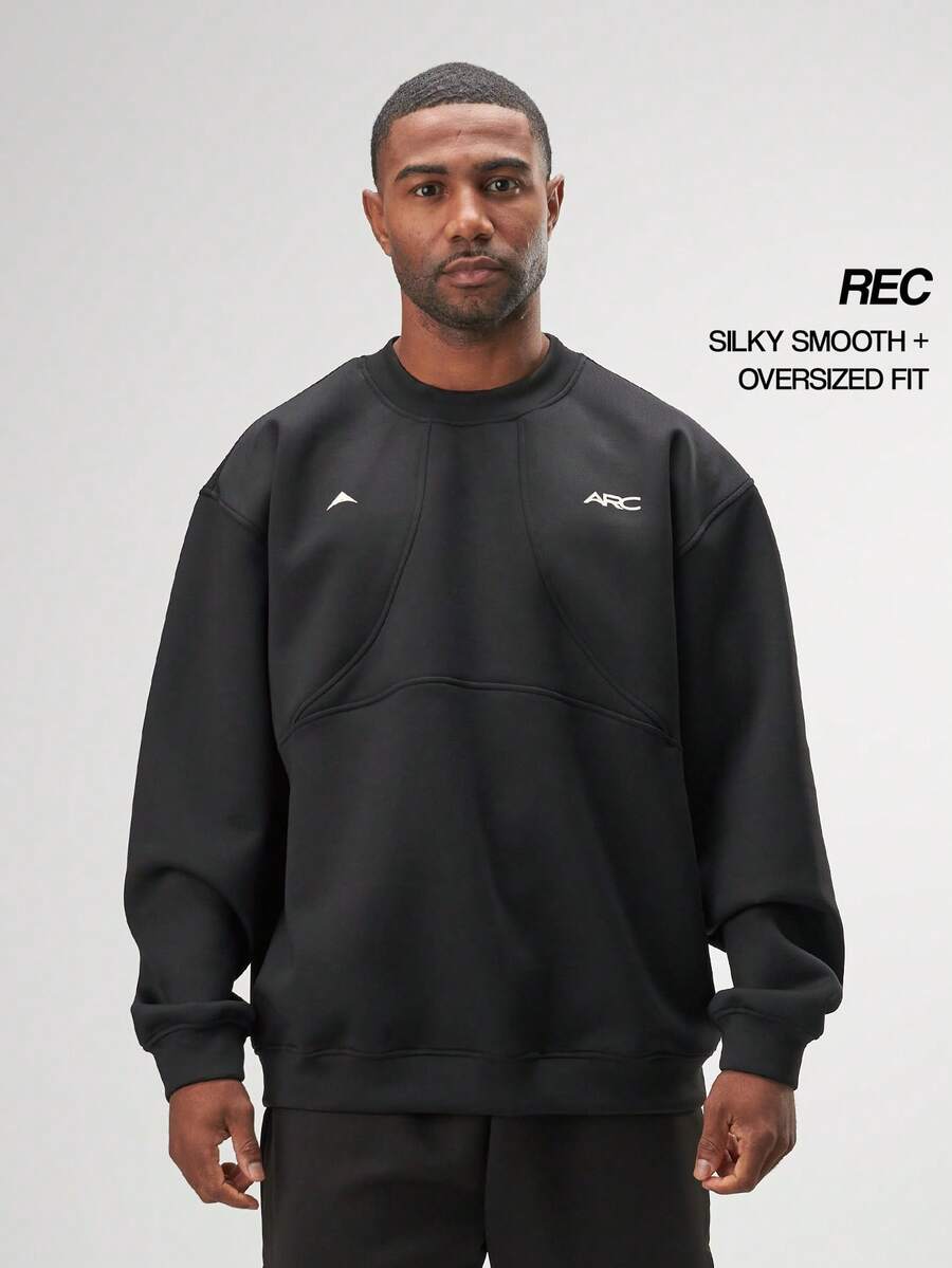 ARC Activewear 超大圆领运动上衣 健身房运动夹克 套头衫 - 黑色 - 查看 1