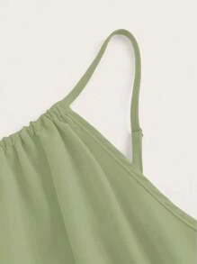 EMERY ROSE Solid Belted Cami Romper For Summer - Olive Green - View 4