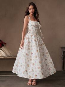 Savoree Boho Midi Sundress For Women Sleeveless Floral Print Dress With Square Neckline And Flared Hem