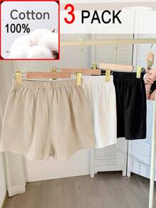 Comfortcana 3pcs/Set Plus Size Colorful Short Shorts, Fashionable For Summer - Khaki - View 1