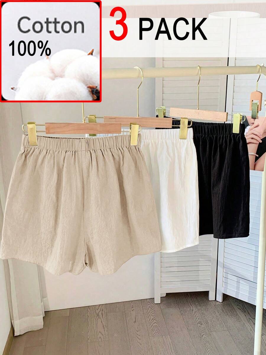 Comfortcana 3pcs/Set Plus Size Colorful Short Shorts, Fashionable For Summer - Khaki - View 1