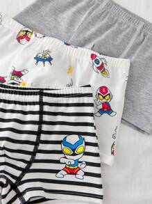 3pcs/Set Young Boy Superhero Spaceship Printed Sleeveless Cotton Vest And Briefs Underwear Set,Striped Cartoon Character Contrasting Colors, Summer Suit,Back To School Fall Winter