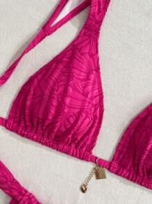 Swim Vcay 加大码女式两件套比基尼，特殊面料，性感露背，可爱设计，适合海滩、泳池、度假 - 玫紅色 - 查看 3