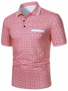 Calvornis Men's Striped Crown Print Short Sleeve Casual/Commute Polo Shirt - Baby Pink - View 4