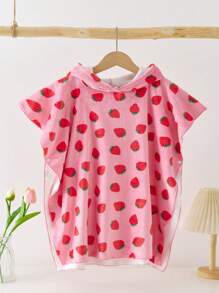 SHEIN Girls' Casual Cute Strawberry Print Hooded Flannel Robe/Bathrobe Fall Winter - Pink - View 1