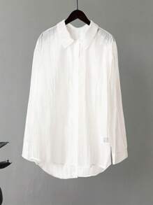 SHEIN LUNE Women's Lightweight Sun Protection Blouse With Back Slit Buttoned Design - White - View 2