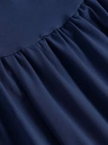 SHEIN Girlism 少女蓝色优雅复古，返校/派对服装，生日服装，舞会礼服，针织单肩褶皱长裙 - 藏蓝色 - 查看 4