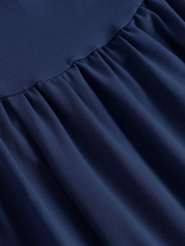 Girlism Kids Elegant Navy Blue Long Striped A-Line Teen Dress With Short Sleeves For Everyday Casual Navy Blue Formal Dress Blue Elegant Dress Dress For Wedding Guest Off The Shoulder Dress Classy Evening Wear - Navy Blue - View 4