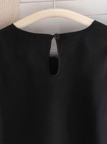 Tween Girl Frill Trim Balloon Sleeve Black Blouse - Black - View 7