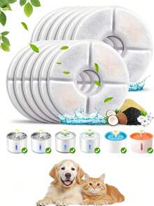 8PCS【圆形】猫饮水器滤芯替换滤芯，兼容80oz/2.4l猫饮水器，多重过滤系统活性炭滤芯，适用于自动宠物饮水花洒，适用于猫狗饮水机，防止宠物掉毛，避免误食，保护宠物健康，送给宠物最好的生日礼物