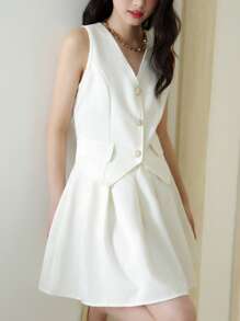 少女夏季休闲蝴蝶结露背上衣和裙子两件套 - 彩色 - 查看 3